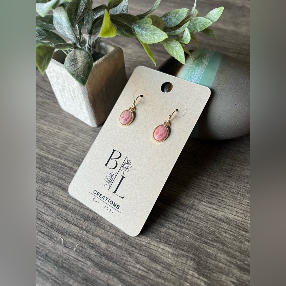 Pink and Gold Cameo Dangles